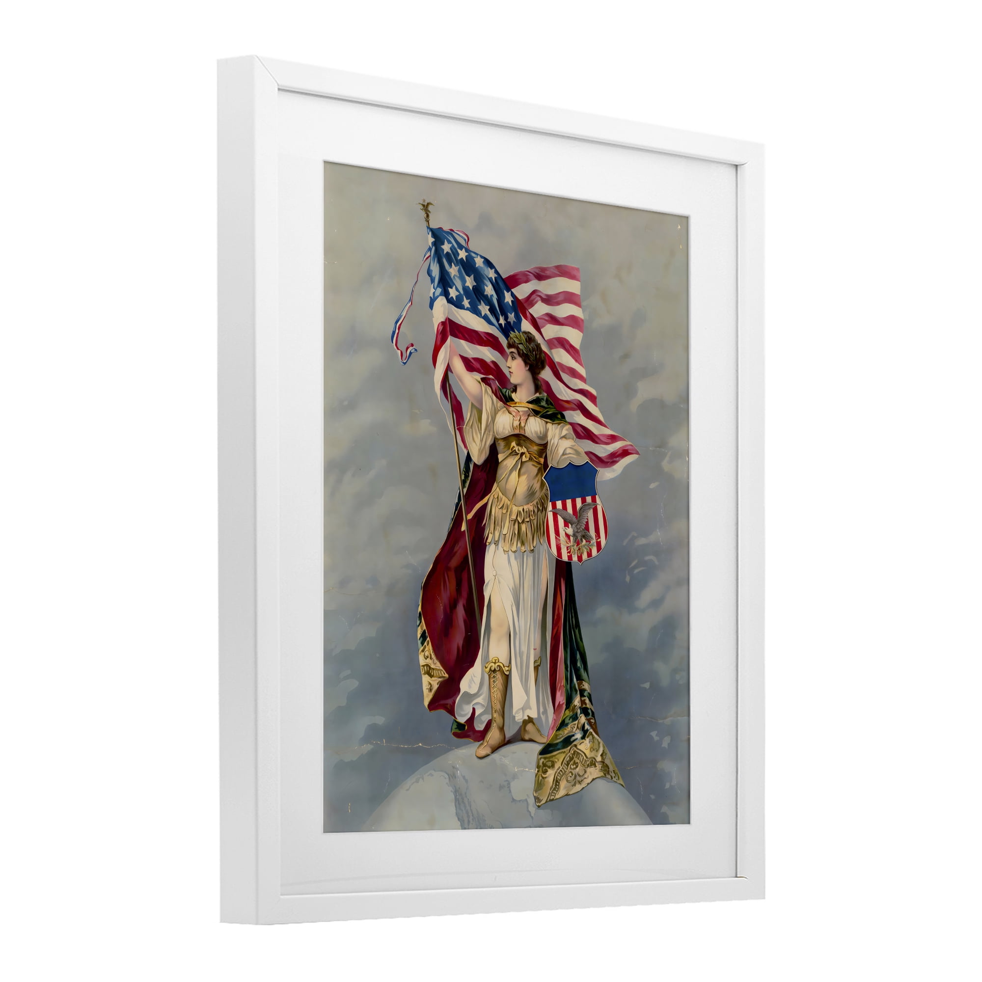 Stupell Industries Columbia Standing with American Flag White Framed Print Under Glass, design by Arlington Prints