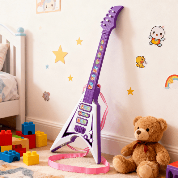 Toy Guitar for Girls,Music Toys Guitar for Kids,Toddler Guitar for Kids,Kids Pink light-up Guitar with Real Strings,Girls Role Play Birthday Holiday Gift