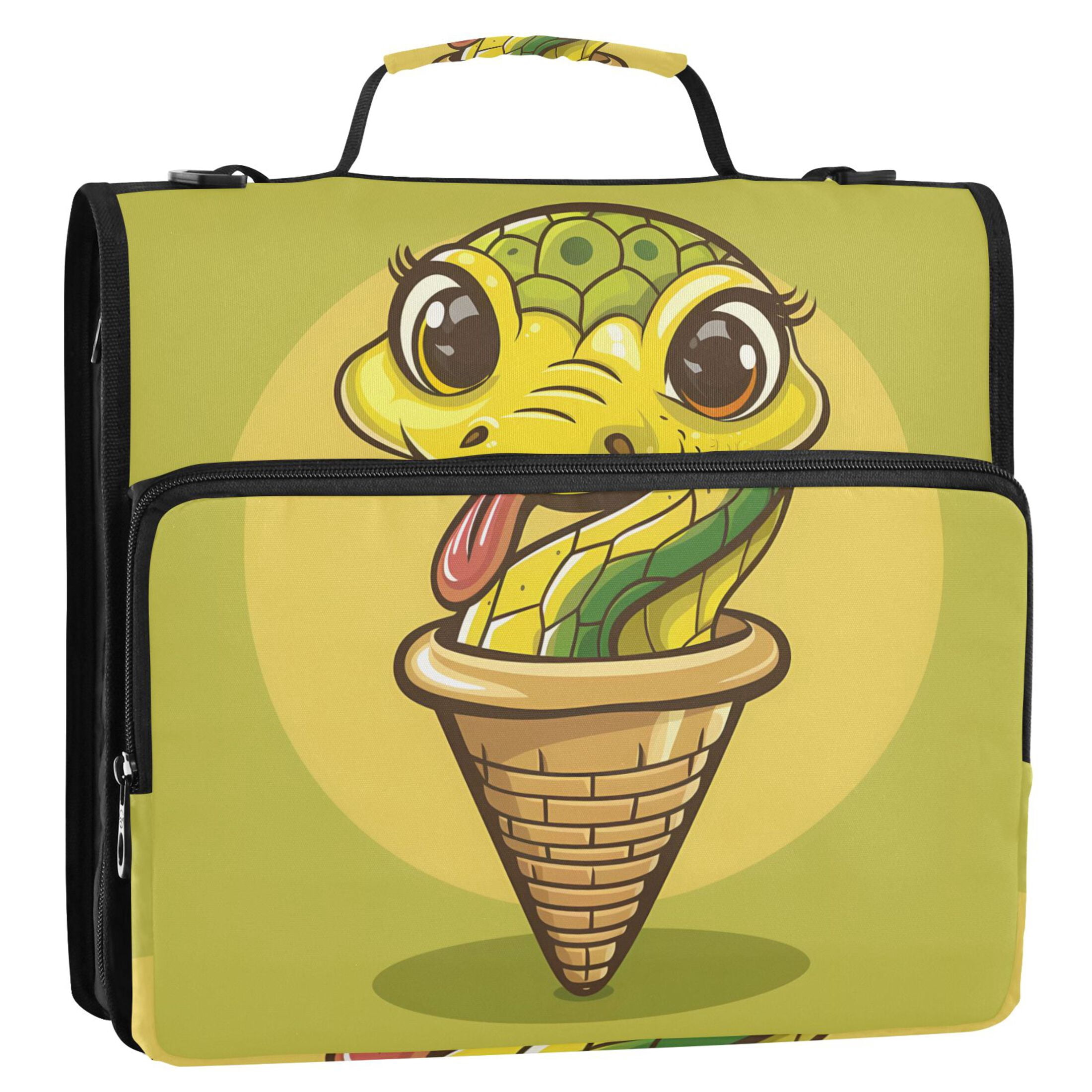 3 Ring Zipper Binder with Shoulder Strap Waterproof Trapper Keeper 2 Inch D-Ring 500 Sheets Capacity Cute Snake in Cone