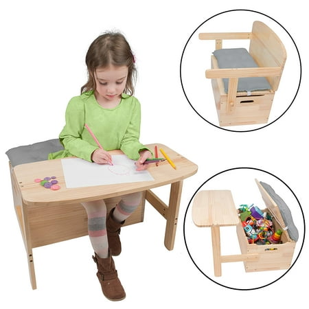 Wooden Bench Toy Box and Desk - All in One - Comes with 