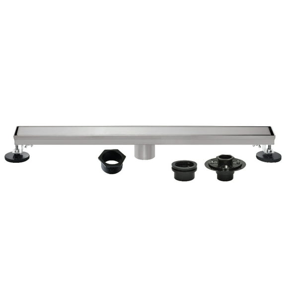 Kingston Brass BSFK3228 Watercourse 32-Inch Stainless Steel Linear Shower Drain with Reversible Tile Insert and Flat Grate, Drain with Base Flange and Hair Strainer in Brushed Nickel