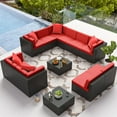 thumbnail image 5 of Homall 12 Pieces Rattan Patio Furniture Conversation Set Outdoor Sectional Sofa for Backyard,Red, 5 of 10