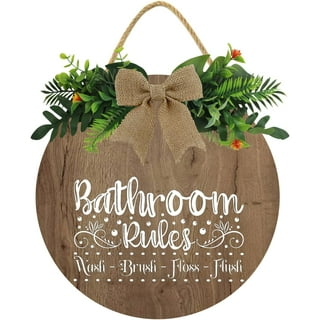 Athena's Elements Farmhouse Bathroom Wall Decor Wash, Brush, Floss, Flush  Sign Modern Rustic Style Home Decoration Solid Wood Frame 32 x 7 inches or