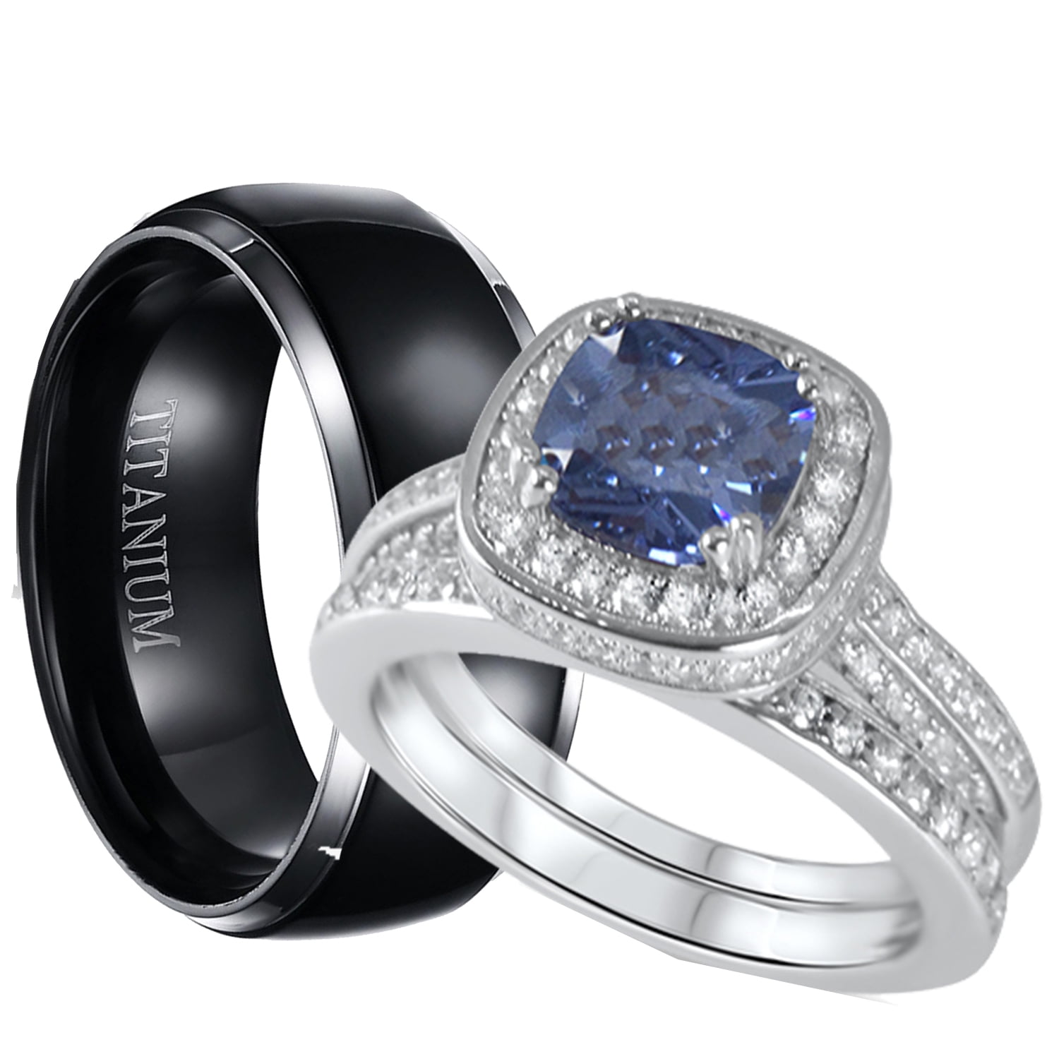 Titanium Ring White Diamond Simulated Wedding Band Bridal Jewelry Size 6-13 