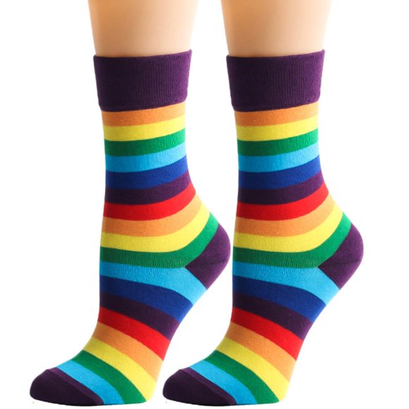 Rainbow Socks Tube Socks Casual Men's And Women's Socks Colorful Rainbow Color Striped Socks Sports Socks Sock Purple