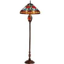 Pemberly Row Tiffany-style 3 Light Roses Double Lit Floor Lamp 18" Shade