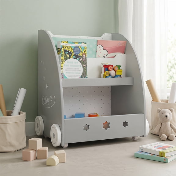 Jolie Vallee Kids Bookshelf and Toy Storage, Wooden Bookcase for Kids with Multi-Layer Shelves, Toy Shelf Organizer for Kids Room, Nursery and Playroom