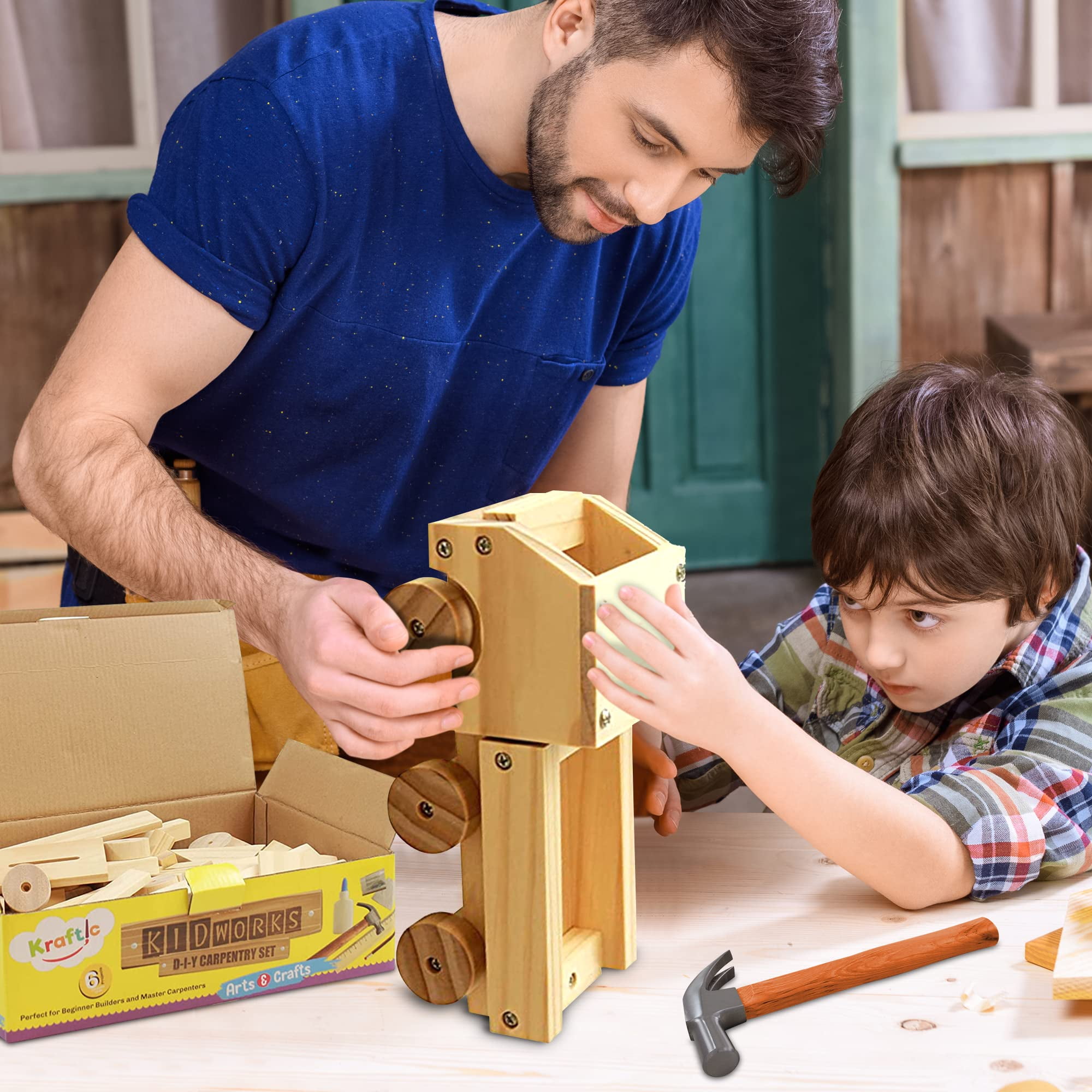Kraftic Woodworking Building Kit for Kids and Adults, with 6