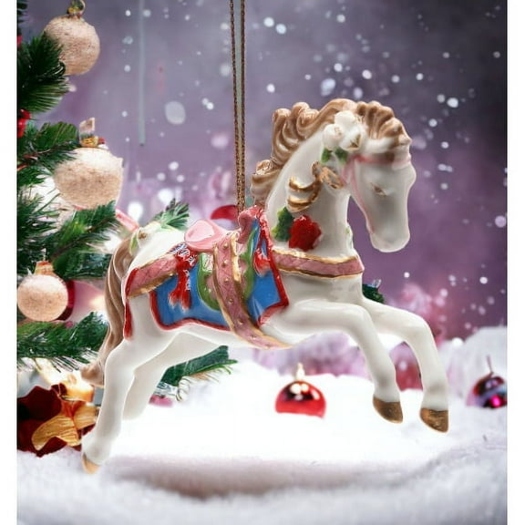 Ceramic Christmas Fantasia Horse Ornament 4.875 Inch