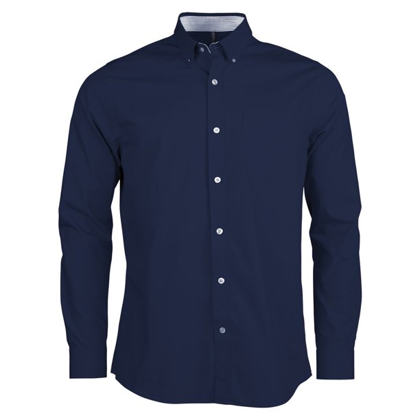 Kariban - Camisa de popelín y manga larga para hombre (Azul marino)