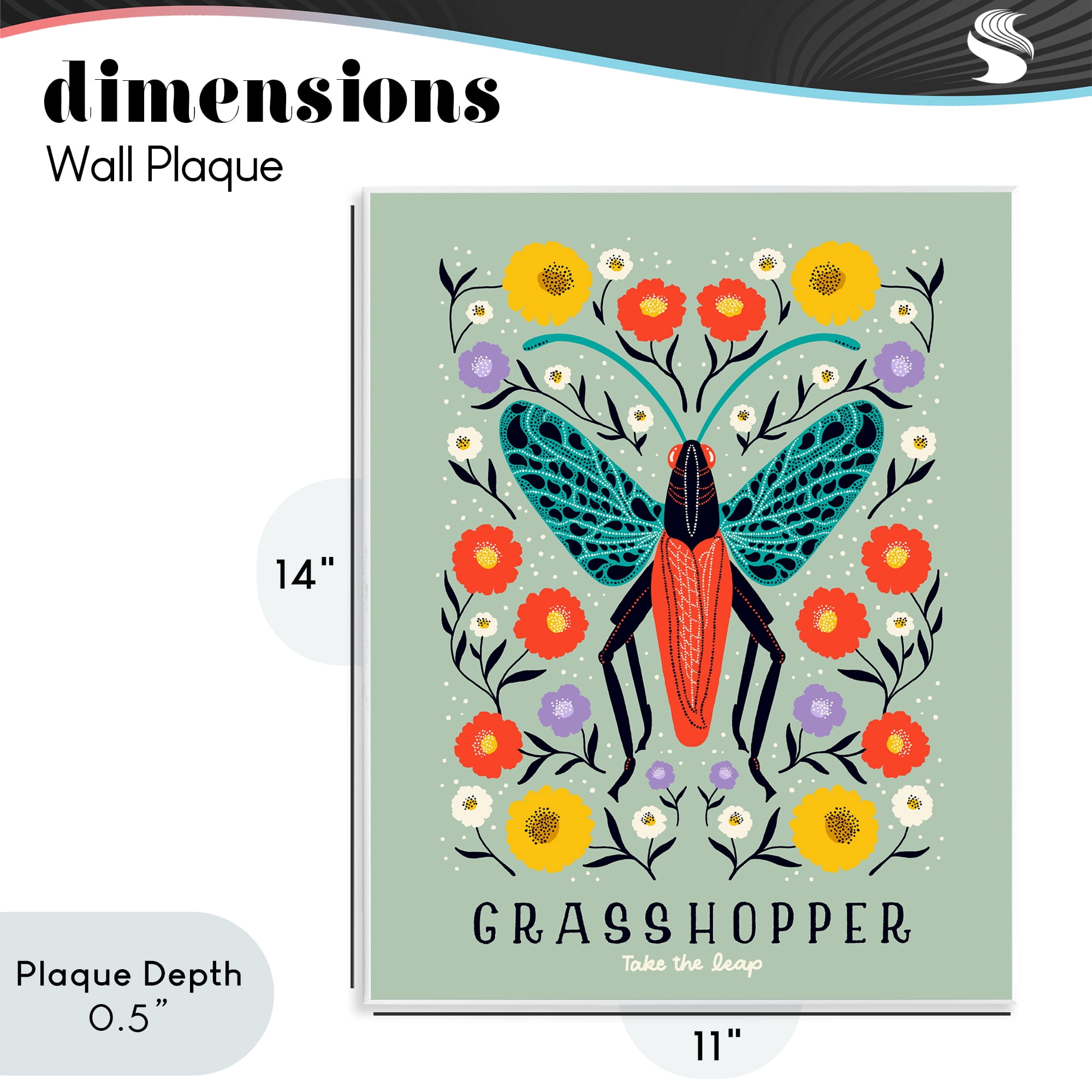 Stupell Industries Symmetrical Grasshopper with Blooms Wall Plaque Art, design by Indira Prieto | IndySign