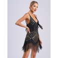 thumbnail image 7 of Yruioon Women Tassel Latin Dance Dresses Fringe Flapper Cocktail Party Dresses Ballroom Dancing Black&Gold S, 7 of 7