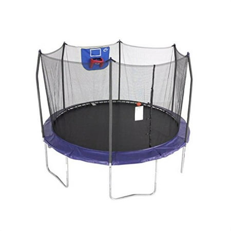 (Box 1/1) Skywalker Trampolines Jump N' Dunk Trampoline with Safety Enclosure and Basketball Hoop, Blue, 12-Feet