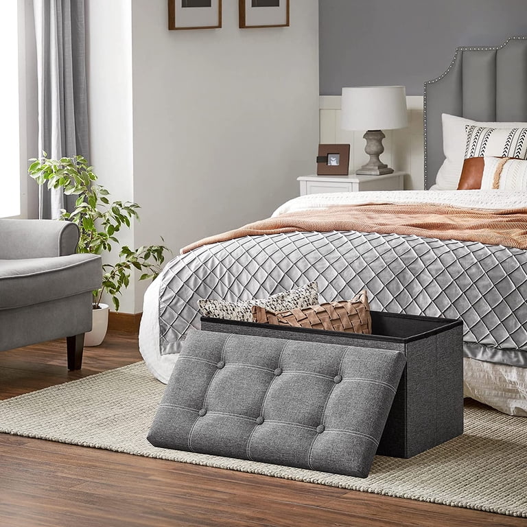 SONGMICS 30" Folding Storage Ottoman Bench, Dark Gray photo 5