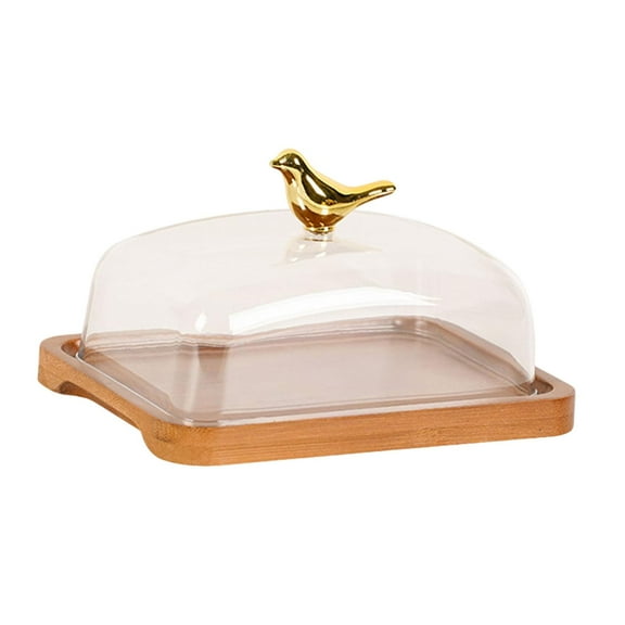 CarpNettore Wooden Cake Stand with Lid Covered Cheese Box Butter Dish with Dome Elegant Cake brown