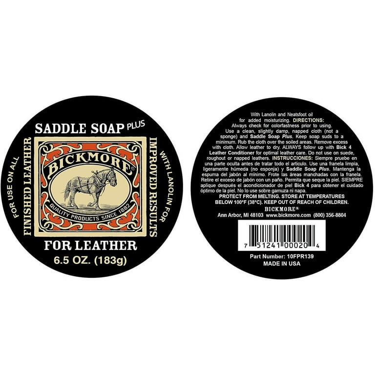 Bickmore Saddle Soap Plus - 6.5oz - Leather Cleaner & Conditioner With  Lanolin - Restorer, Moisturizer, and Protector 