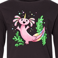 thumbnail image 4 of Inktastic Axolotl Unicorn with Rainbow Tail, Bubbles and Seaweed. Long Sleeve Youth T-Shirt, 4 of 5