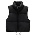 thumbnail image 5 of Winter Women Vest Coat Thickened Padded Zipper Closure Stand-up Collar Sleeveless Solid Color Windproof Heat Retention Outdoor Down Coat, 5 of 8