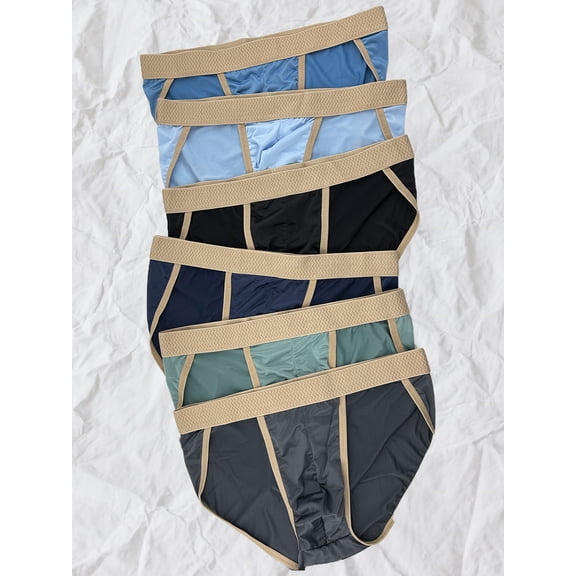 6 Pack Men's Underpants Breathable Briefs with Color Block Wave Waist Design in Morandi Colors Comfortable Fit No Tightness