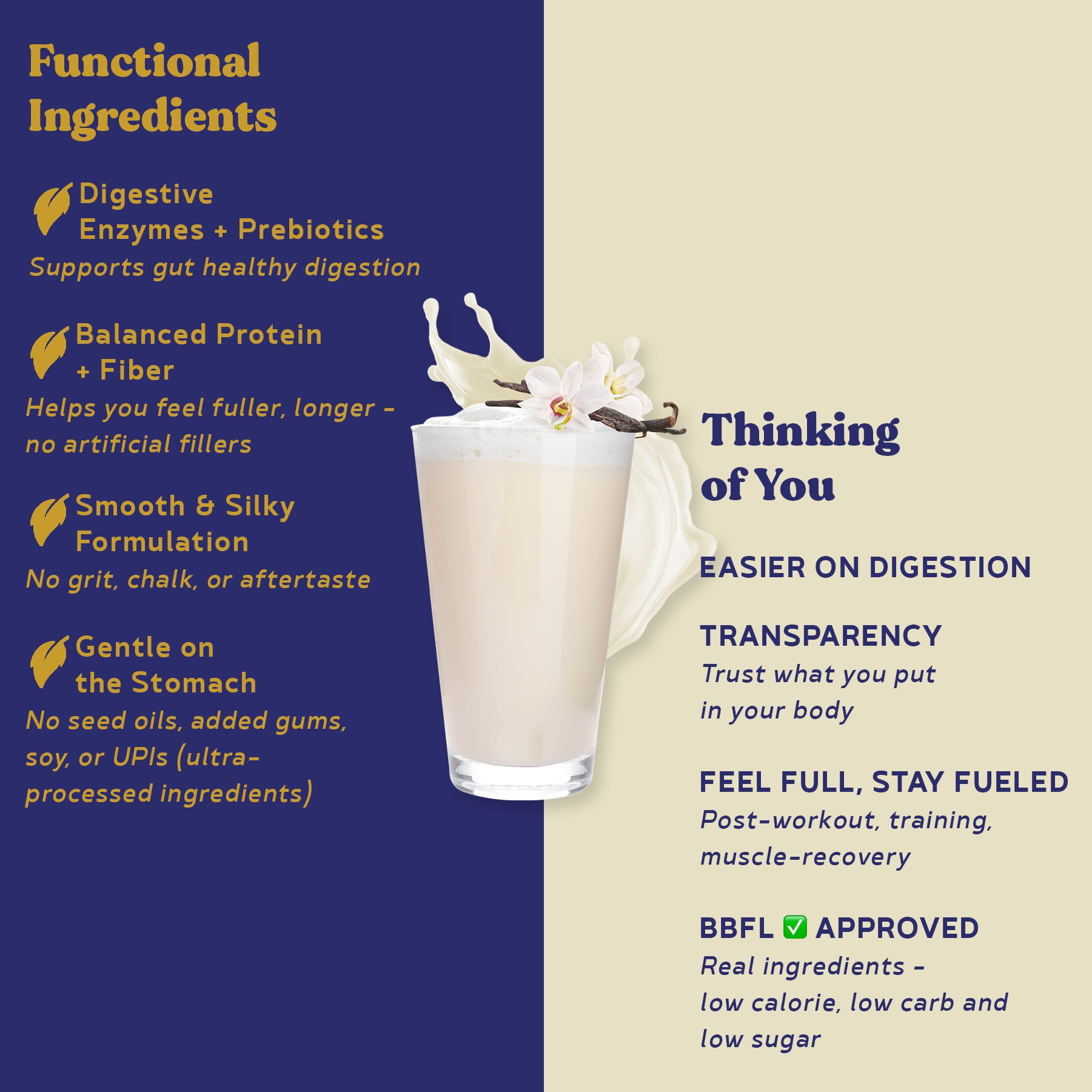 BBfL Vanilla Cream, 21g Protein, Grass-fed Whey Protein, Apple Cider Vinegar, 50mg Digestive Enzymes, No Seed Oils, No Gums, All in One Shake (15 Servings, Vanilla)