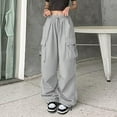 thumbnail image 2 of Baggy Cargo Pants Womens Baggy Cargo Pants Streetwear Hop Joggers Sweatpants Drawstring Casual Cargo Sweatpants Grey L, 2 of 4
