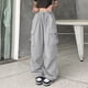 thumbnail image 2 of Pantalones cargo holgados para mujer: cordón, pantalones anchos y sueltos de color liso, poliéster, estilo urbano, informal/para el día a día/verano., 2 of 4