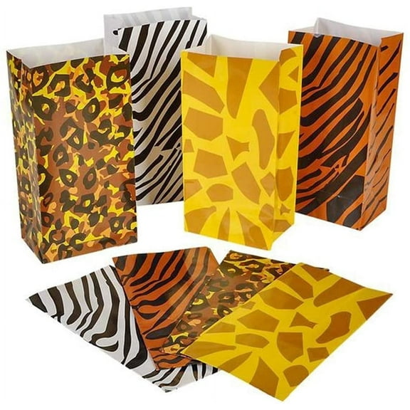 ArtCreativity Safari Party Favor Bags – 12-pack Animal Print Goody Bags with 4 Designs for Kids’ Birthday, Jungle Theme, Treats & Toys