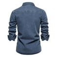 thumbnail image 6 of Kakii Mens Denim Shirt Long Sleeve Slim Fit Jean Shirt for Men Button Down Causal Striped Denim Shirts, 6 of 9