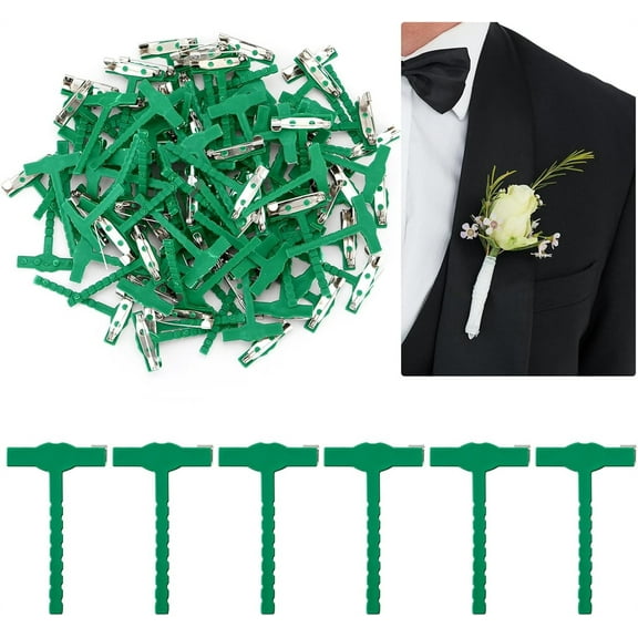 Triani 100Pcs Plastic Boutonniere Safety Pins T-Shaped Wedding Buttonhole Flowers Pins for Wedding DIY Flower Brooch Boutonniere Supplies