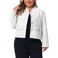 thumbnail image 1 of Blazer de cuadros de tweed para mujer Agnes Orinda, talla grande, de manga larga, con botones, elegante, chaqueta corta con bolsillos, 2X beige, 1 of 5