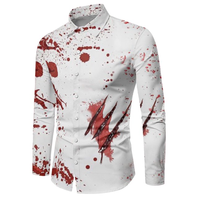 Men's Casual Halloween Shirt with Unique Handprint Design Festive Long Sleeve Button Down for Eerie Celebrations Customized Style for Halloween Events
