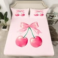thumbnail image 3 of Feelyou Pink Cute Cherry Twin Sheet Sets, Dreamy Cartoon Bowknot Bow Twin Fitted Sheet, Teens Kids Boys Girls Flat Sheet, Lightweight Room Decor, 3pcs, 3 of 8