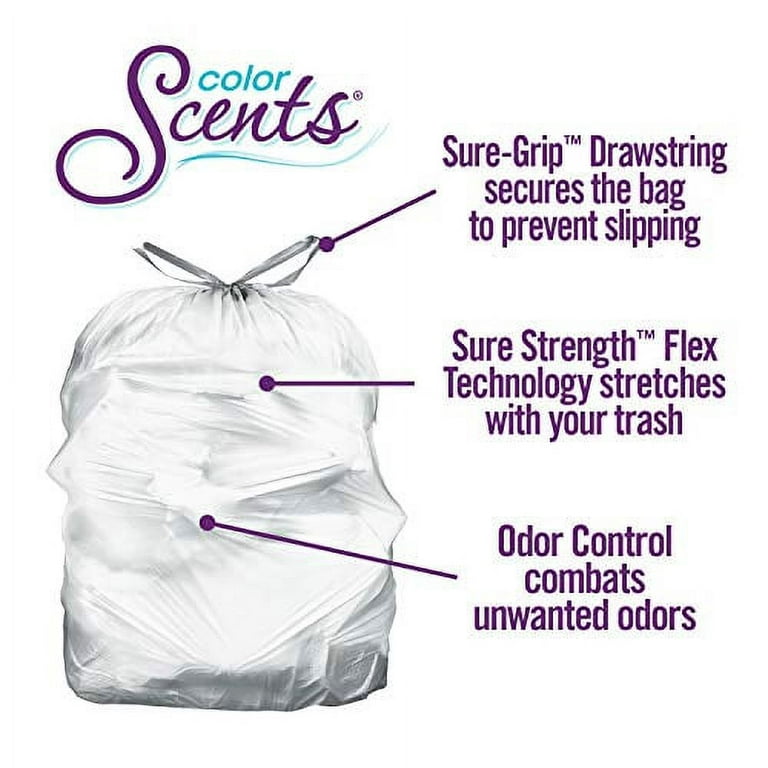  Color Scents - Tall Kitchen Trash Bags, Drawstring - 13 Gallon  Trash Bags, 100 Bags - Scented Garbage Bags, White Bag in Lavender + Sage  Scent (1 Pack of 100 Count) : Health & Household