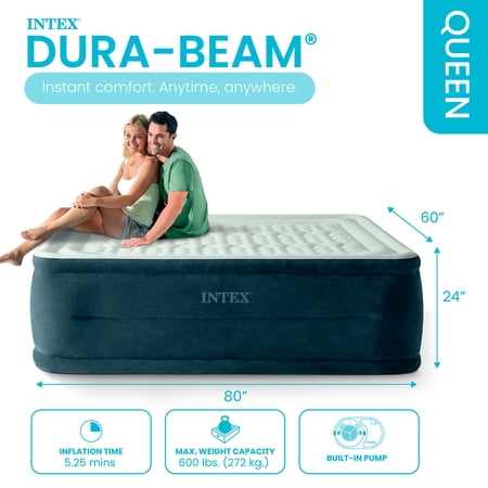 INTEX 24″ QUEEN DREAM LUX PILLOW TOP DURA-BEAM AIRBED MATTRESS WITH BUILT-IN PUMP