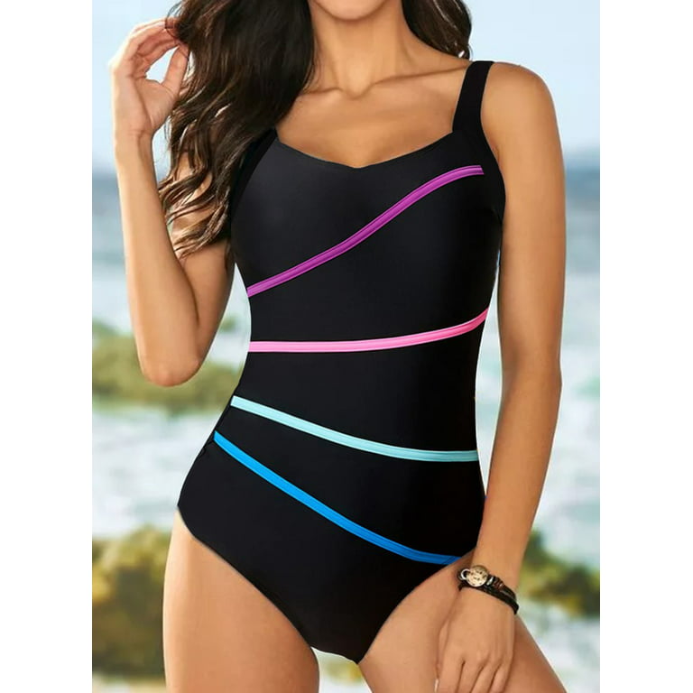 SHEWIN One Piece Swimsuits for women Strap V Neck Athletic Swimwear Tummy  Control Bathing Suits for Summer Multicolor S-2XL 
