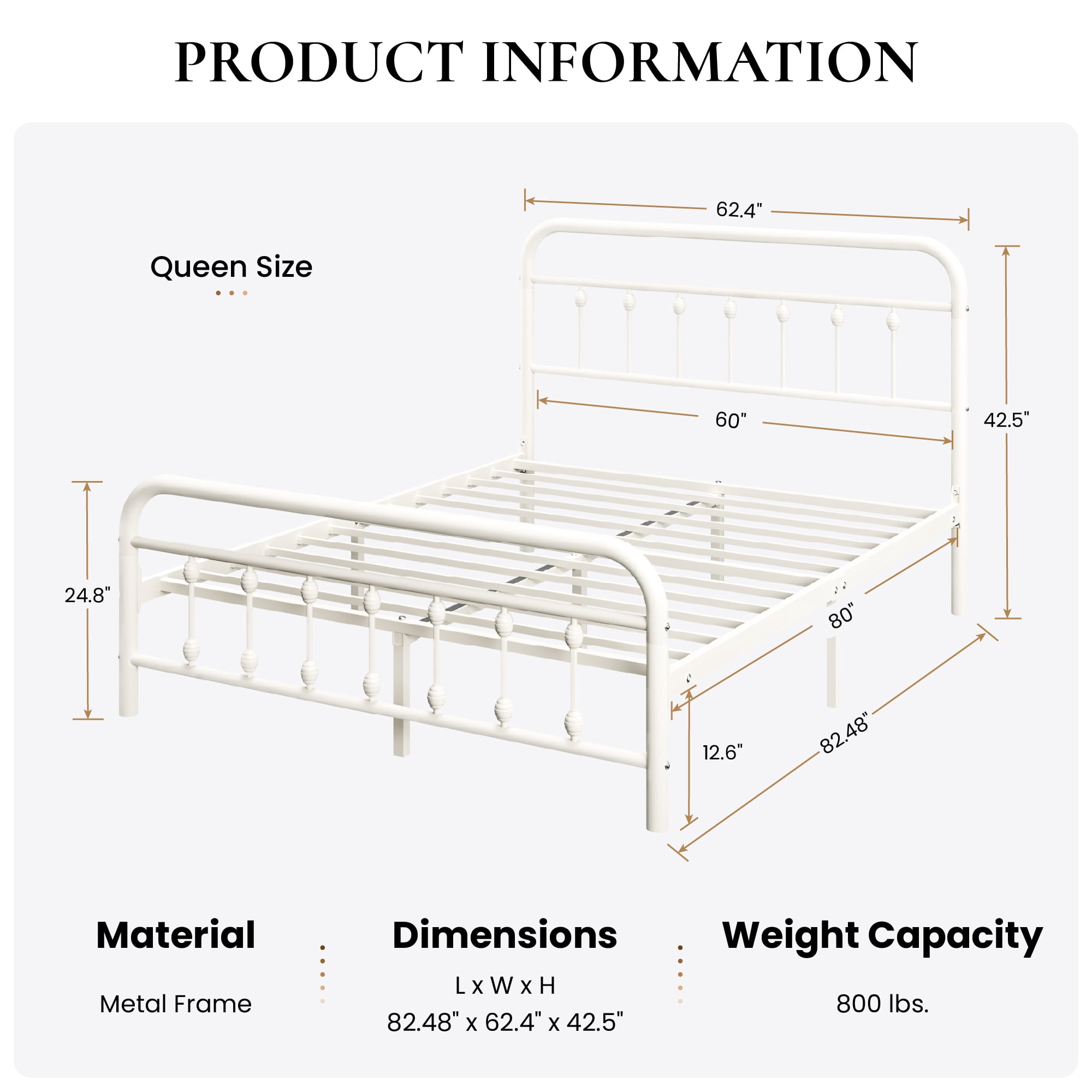 SHA CERLIN Queen Size Metal Platform Bed Frame with Victorian Style Iron-Art Headboard and Footboard, Easy Assembly, Under Bed Storage, No Box Spring Required, Off White