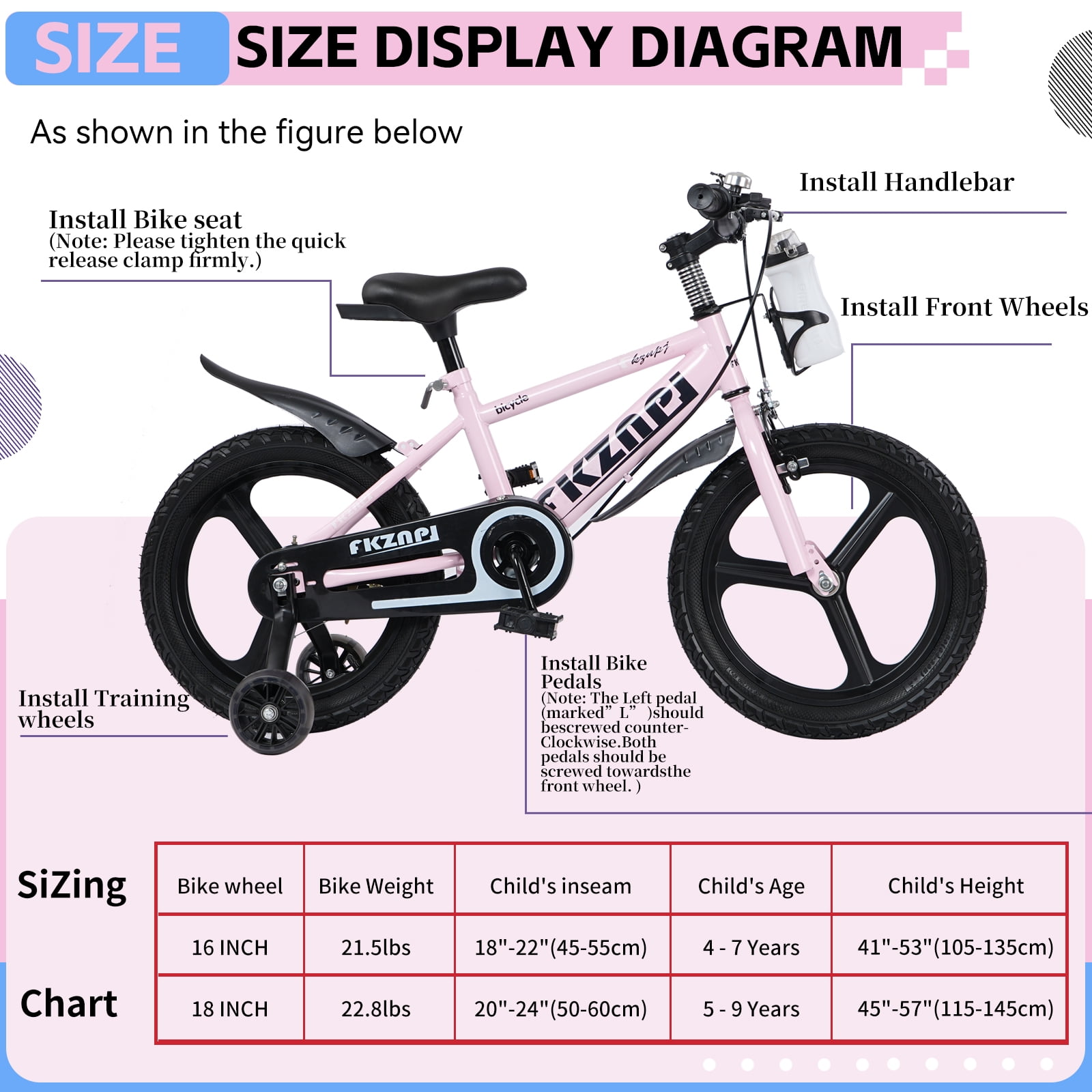 imerelez Bicycle 16 Inch Pink, Beginner Bike with Night Glow Training Wheels & Adjustable Seat, for Ages 4-7, Ideal Birthday Gift