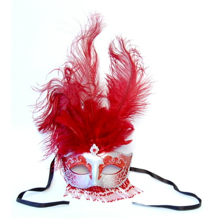 Exotica Beaded Eye Costume Mask W/Feather: