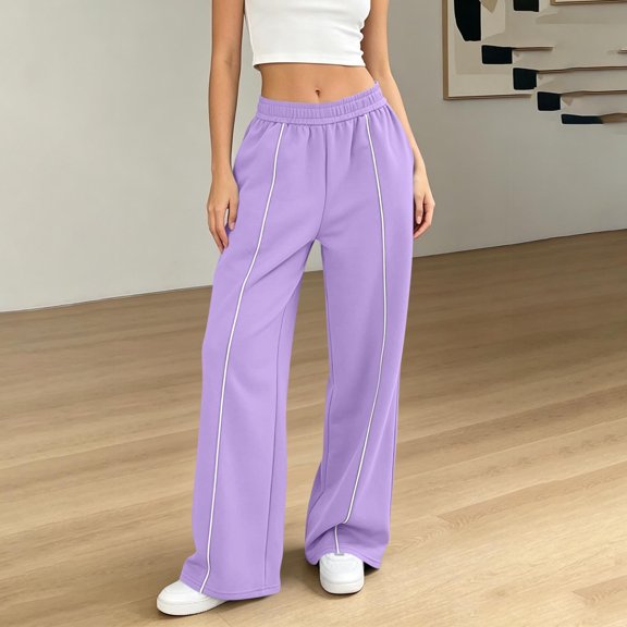 Mifsaly Womens Wide Leg Sweatpants with Pockets High Waist Contrast Piping Track Pants Fashion Comfortable Casual Baggy Athletic Joggers Purple,S