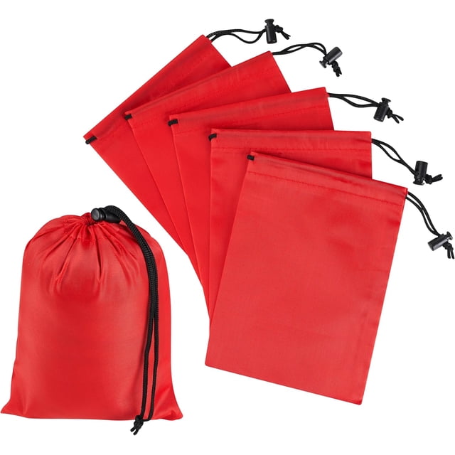 PALTERWEAR Drawstring Bag with Toggle - Nylon Cinch and Ditty Pouch Six-Pack (Red, 5 x 7 Inch, Set of 6)
