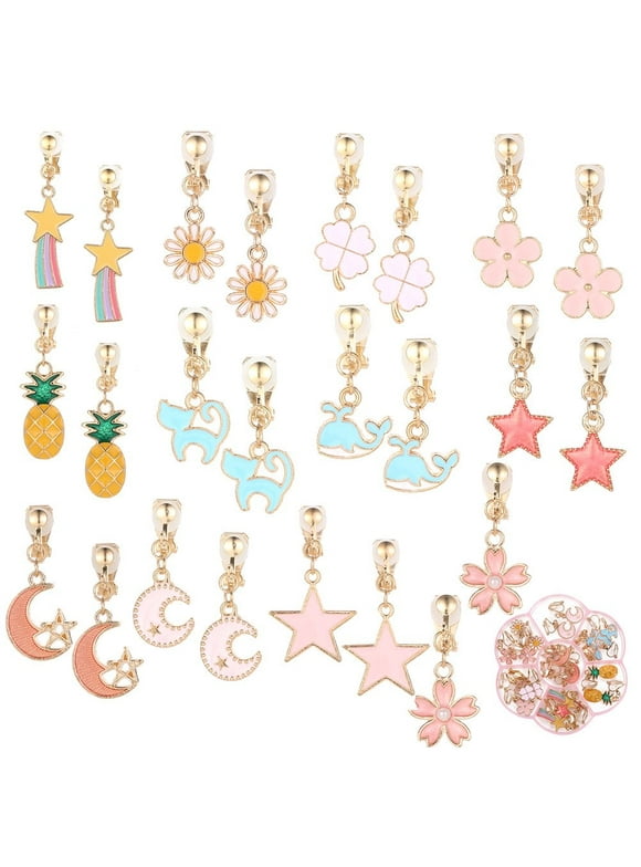 12Pcs Kid Clip Earrings, Clip On Princess Jewelry Earrings Accessories, Star Animals Flower Moon Magnetic Alloy Earrings for Girls