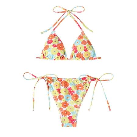 ZHUASHUM Plus Size Swimsuit For Women Adorable Beachwear Trend Ladies Swimwear Push Up Bikini Set Thong Brazilian Beach Wear Beach Vacation Bikini Suit Bathing Suit Yellow L