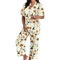 thumbnail image 3 of HOWPAY Halloween Pajamas Women Set Ghost Pumpkin Print Short Sleeve Button down Shirts and Pants Comfort Lounge Set 2 Piece Classic Soft Loungewear Pjs Set Light Yellow M, 3 of 7
