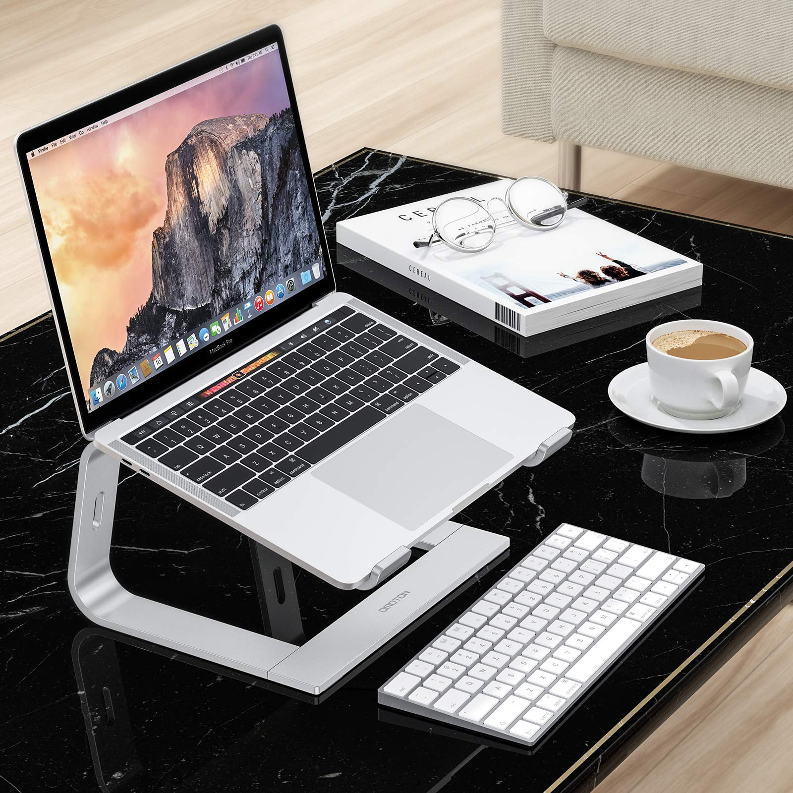 OMOTON Soporte para laptop, soporte ajustable para computadora de  escritorio, soporte plegable portátil para laptop, base de aluminio para  laptop