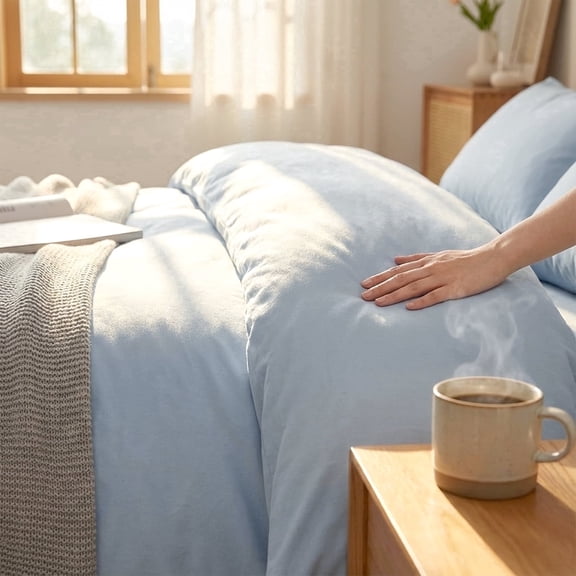 DCSKY 2-Piece Breathable Pure Cotton Duvet Set, Twin, Light Blue, 68x90 Inch Bedding Protector
