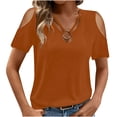 thumbnail image 3 of BXINGOHAI Womens V Neck Short Sleeve T Shirts Summer Tops 2025 Casual Loose Tees Orange,XL, 3 of 7