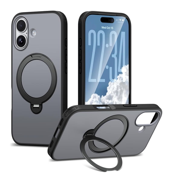 Ultra Slim Case for iPhone 16 Plus, Compatible with MagSafe, 360° Rotating Ring Kickstand TPU PC Hybrid Drop Protective Lightweight Design Phone Cover for iPhone 16 Plus, Black
