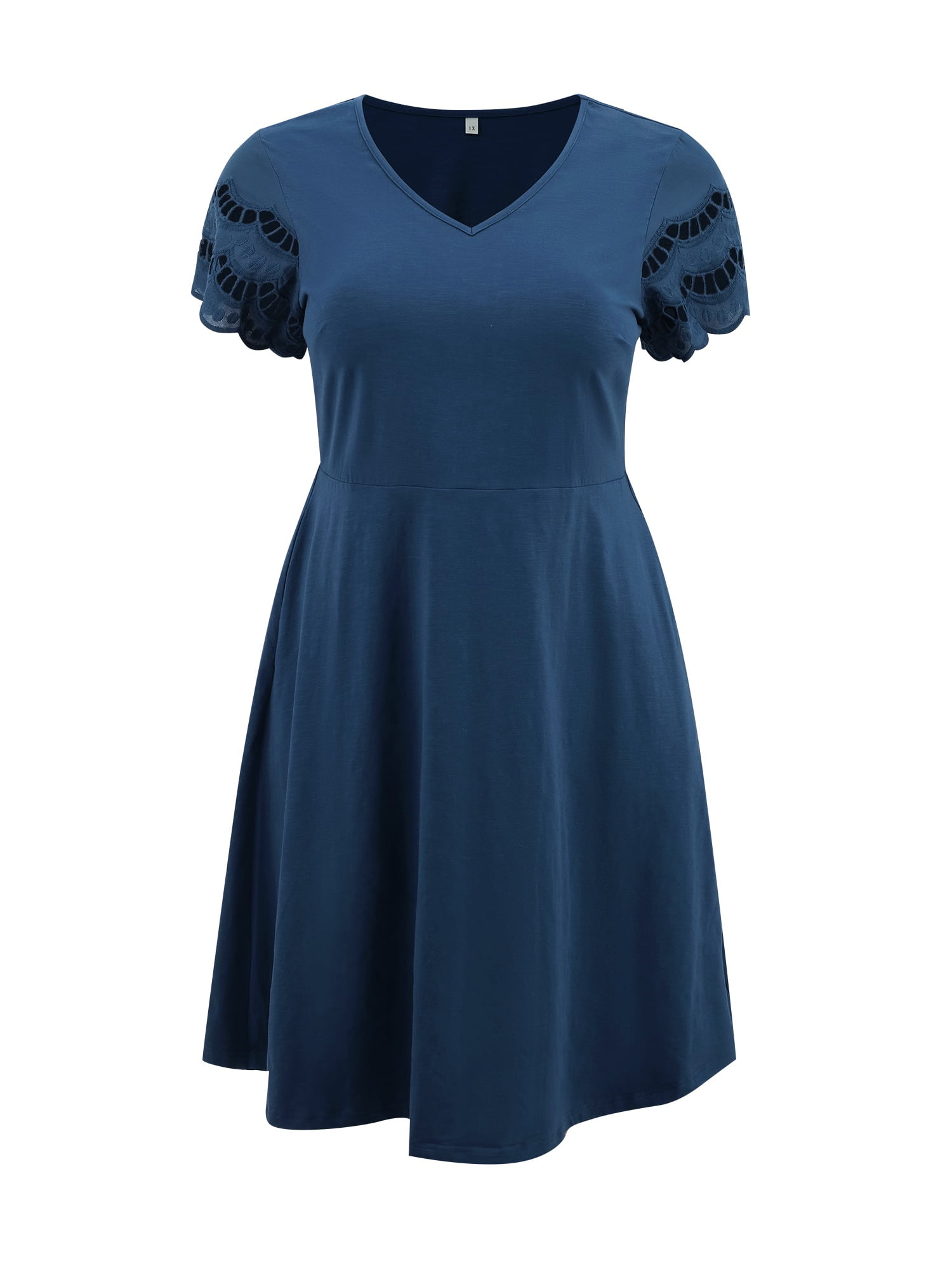 DARING DIVA Plus Size V Neck Hollow Eyelet Details Dress 4X Navy Blue