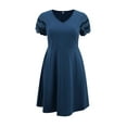 thumbnail image 4 of GRACE & GRANDEUR Women's Plus Size Dress Hollow Out V-Neck Elastic Waist Short Sleeve Summer A-Line Dresses with Pockets 4X Navy Blue, 4 of 5