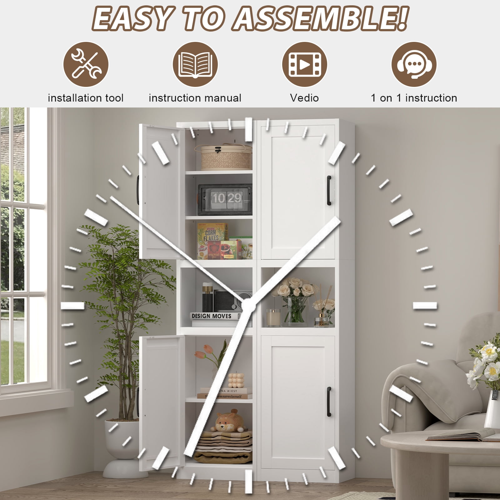 Marcree 67" Tall Bathroom Storage Cabinet, Metal Narrow Storage Cabinet with 2 Doors & 6 Shelves, Slim Skinny Cabinet for Linen, Pantry, Kitchen, Living Room & Home Office, White